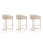 Manhattan Comfort - Louvre tabouret de bar moderne du milieu du siècle de 53 cm en similicuir crème et or titane - lot de 3-Tabouret de bar moderne du milieu du siècle avec dossier, parfait pour une utilisation au bar et dans la cuisine