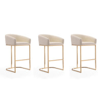 Manhattan Comfort - Louvre tabouret de bar moderne du milieu du siècle de 53 cm en similicuir crème et or titane - lot de 3-Tabouret de bar moderne du milieu du siècle avec dossier, parfait pour une utilisation au bar et dans la cuisine