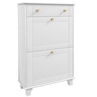 HOMCOM Narrow Shoe Cabinet with 2 Flip Drawers for Storage - White-Modern style, solid colour finish and gold handles enhance aesthetic appeal