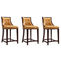 Manhattan Comfort - Fifth Avenue tabouret de comptoir traditionnel de 19 po en similicuir camel et noyer foncé, lot de 3-Tabouret de comptoir traditionnel avec dossier parfait pour une utilisation au bar et dans la cuisine. Ensemble de 3