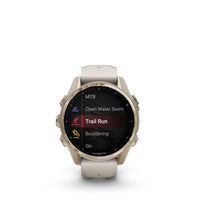 Garmin - fēnix 8 – 43 mm, saphir AMOLED, or doux avec bracelet en silicone gris brouillard/grès foncé-Améliorez les performances, l'endurance et la résistance de votre corps aux blessures grâce à des plans d'entraînement en force ciblés, un suivi de l'endurance en temps réel, des entraînements spécifiques au sport et une gamme complète d'applications sportives intégrées