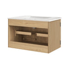 Modway - Zia Fixation murale de 30" Meuble de salle de bain avec lavabo en marbre - Naturel-Base en bois massif de mangue avec motif cannelé