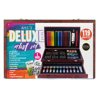 Art 101 - Ensemble d'art de luxe dans un coffret de rangement en bois, 119 pièces-Cette mallette en bois tout-en-un comprend tout ce dont vous avez besoin pour inspirer la grandeur artistique