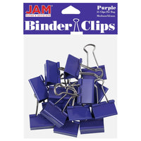 JAM Paper Colourful Binder Clips - Medium - 1 1/4" - Purple - 15 Pack-Colour: Purple | Made of tempered steel for an extra strong hold
