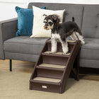 PawHut 4-Level Portable Foldable Dog Stairs - Dark Brown-Stable plastic construction, lightweight and strong 