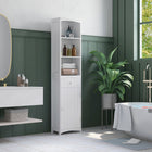 HOMCOM Tall Bathroom Cabinet with Shelves and Drawer - White-Ample storage space with three level open shelves for displaying accents, a drawer and bottom cabinet for everyday bathroom necessities