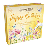 Grandma Wild's Wildflower Meadow Happy Birthday Biscuit Box - Strawberry & Clotted Cream Shortbread-Strawberry and clotted cream flavour shortbread biscuits