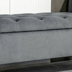 HOMCOM Upholstered Storage Ottoman Bench with Armrests - Grey-Material: Velvet (100% Polyester), Foam, Rubberwood