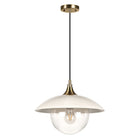 Hudson&Canal Alvia 14.5" Wide Pendant with Metal/Glass Shade - Pearled White/Brass/Clear-Paired with a pearled white bowl/globe metal and glass shade