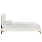 Modway Sofia Channel Tufted Performance Velvet Full Platform Bed with Gold Metal Legs with Foot Caps - White-Reinforced Center Beam