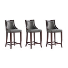 Manhattan Comfort Emperor 19" Traditional Faux Leather Upholstered Bar Stool - Pebble Grey - 3 Pack-Traditional Barstool with Backseat Perfect for Bar and Kitchen Use. Set of 3