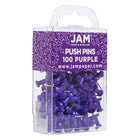 JAM Paper Colourful Push Pins - Purple - 100 Pack-Size: Standard (approx 1 inch) | Steel tipped - perfect for pinning notes on corkboards and cubicles