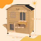 PawHut Outdoor Wooden 2-Storey Catio Cat House - Yellow-2 floors, with large space for pet's playing and resting 