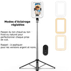 MyBat - Trépied Spotlight Pro - Support en acier inoxydable avec anneau LED 9" et télécommande sans fil - Argent-3 modes de couleur + 9 niveaux de luminosité - Adaptez la lumière à l’ambiance souhaitée