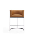 Manhattan Comfort Cosmopolitan 23.7" Mid-Century Modern Faux Leather Upholstered Counter Stool - Camel and Black - 3 Pack-Includes Footrest Base