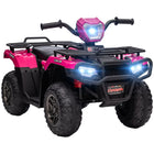 Aosom Kids 12V Battery Powered Ride-on ATV with Music, LED Lights and Treaded Tires - Pink-Features three LED headlights and music to provide a realistic riding experience 