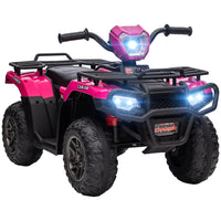 Aosom Kids 12V Battery Powered Ride-on ATV with Music, LED Lights and Treaded Tires - Pink-Features three LED headlights and music to provide a realistic riding experience 