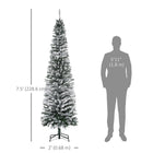 HOMCOM 7.5' Snow-Flocked Pencil Artifical Christmas Tree - Green-Space-saving pencil shape 