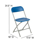 Flash Furniture HERCULES Series Premium Blue Plastic Folding Chair - 10 Pack-Grey Powder Coated Frame Finish