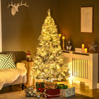 HOMCOM 6' Pre-Lit Snow-Flocked Artificial Christmas Tree - Green-Warm white LED lights consume little energy and are cool to touch 