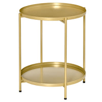 HOMCOM 2-Tier Gold End Table - Gold-Modern design easily fits any home style such as living room, bedroom, balcony, office 