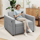 HOMCOM 3-in-1 Convertible Chair Bed with USB Ports - Adjustable Backrest - Side Pocket for Living Room - Grey-Backrest adjusts to 7 angles, supports sitting, lounging, or sleeping needs 
