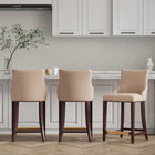 Manhattan Comfort Shubert 22.64" Modern Leatherette Upholstered Counter Stool - Tan - 3 Pack-Frame Made of Solid Beech Wood with Rich Dark Finish - Features a Gold Metal Foot Plate