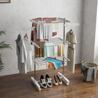 HOMCOM 3 Tier Collapsible Laundry Hanger for Indoor - White-Features 3-tier height adjustable racks with wave clips and 2 side wings with slots 