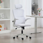 Vinsetto High Back Office Chair with Rotatable Headrest, Lumbar Back Support - Cream White-The headrest can move up or down, rotate, removable