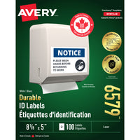 Avery White Laser Durable I.D. Labels, 8-1/8" x 5", 100 Pack (06579)-Design and print your own personalized labels using our Easy, free Design & Print Online Software