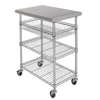 Seville Classics - Stainless Steel Kitchen Cart - 30" L x 20" W x 36" H - Silver-Shelves and basket weight capacity: 74.9 lb each