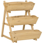 Outsunny 3-Tier Wood Planter Box - 23.5" L x 29.5" W x 30.25" H - Light Brown-Suitable for plants, vegetables, herbs, flowers, etc. 