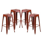 Flash Furniture Tabouret de bar pour intérieur et extérieur en métal rouge Kelly vieilli de 30 po haut. sans dossier-Ensemble de 4 tabourets modernes empilables de style industriel