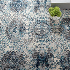 Modway Entourage Kensie Distressed Floral Moroccan Trellis Area Rug - 8 ft W x 10 ft L - Ivory/Blue-Protect Floors From Foot Traffic / Furniture