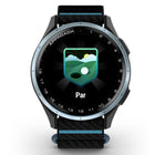 Garmin Approach J1 Smartwatch - Cloud Blue Aluminum Bezel with Black/Azure ComfortFit Fabric Band-Club suggestions: Play quickly and confidently with club suggestions based on the clubs in the golfer’s bag