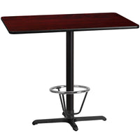 Flash Furniture Dessus de table rectangulaire de 30 x 48 po en stratifié d’acajou avec anneau de pied-Table d'hospitalité à hauteur de bar