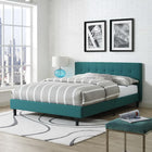 Modway Linnea Fabric Queen Bed - Teal-Slatted Poplar Wood Support System