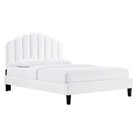 Modway Daisy Performance Velours Lit Plateforme Queen Avec Pieds en Bois Effilés - Blanc-Lit queenne moderne vintage