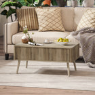 HOMCOM Lift Top Coffee Table with Hidden Compartments - Oak-Fluted panels with oak wood grain finish adds a modern aesthetic to any decor