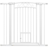 PawHut Dog Gate Walk Through Pet Gate with Small Door - 30"-41" W x 38" H-Adjusts for openings 29.9"-40.9" (76-104cm) , includes two extension kits