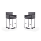 Manhattan Comfort - Ambassador tabouret de bar moderne du milieu du siècle de 21" en similicuir gris et noir, lot de 2-Tabouret de bar moderne du milieu du siècle avec banquette arrière parfait pour un bar et une cuisine. Ensemble de 2