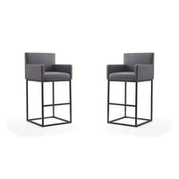 Manhattan Comfort - Ambassador tabouret de bar moderne du milieu du siècle de 21" en similicuir gris et noir, lot de 2-Tabouret de bar moderne du milieu du siècle avec banquette arrière parfait pour un bar et une cuisine. Ensemble de 2