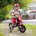 Qaba Kids 12V Dirt Bike with Twist Grip Throttle, Training Wheels and Music - Red-Dual 12V motors provides a powerful drive 