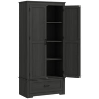 HOMCOM 69" H Tall Kitchen Storage Cabinet with Adjustable Shelves - Black-4-tier shelf hutch cabinet and drawer maximize storage space 