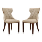 Manhattan Comfort Reine 19.7" Traditional Faux Leather Upholstered Dining Chairs - Cream and Walnut - Set of 2-Traditional Dining Chair for Dining Room Use. Set of 2