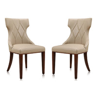 Manhattan Comfort Reine 19.7" Traditional Faux Leather Upholstered Dining Chairs - Cream and Walnut - Set of 2-Traditional Dining Chair for Dining Room Use. Set of 2