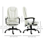 Vinsetto 7-Point Vibration Massage Office Chair with Swivel Wheels - White-Retractable footrest so you can prop your feet up while you lay back