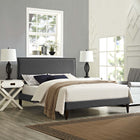 Modway Amaris Fabric Full Platform Bed with Squared Tapered Legs - Grey-Ten Wood Support Slats 