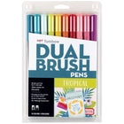 Tombow Dual Brush Pen, Tropical, 10/Pack-"Tropical" colour 10 pcs assortment set in plastic case
