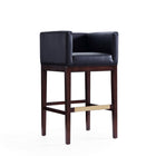 Manhattan Comfort Kingsley 21" Mid-Century Modern Faux Leather Upholstered Bar Stool - Black and Dark Walnut - 3 Pack-Upholstered in Faux Leather with Foam Padding